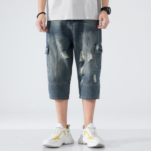 men's shorts personality hole denim summer street fashion brand loose style, White;black
men's shorts personality hole denim summer street fashion brand loose style, White;black