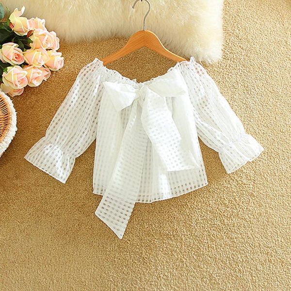 women's blouses & shirts kawaii off shoulder blouse women korean fashion summer ladies front bowknot crop cute plaid chemisier femm, White
women's blouses & shirts kawaii off shoulder blouse women korean fashion summer ladies front bowknot crop cute plaid chemisier femm, White
