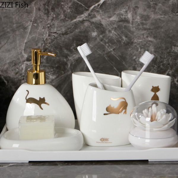 bath accessory set kitten pattern ceramics bathroom kit supplies six-piece toothbrush holder lotion bottle european style
bath accessory set kitten pattern ceramics bathroom kit supplies six-piece toothbrush holder lotion bottle european style