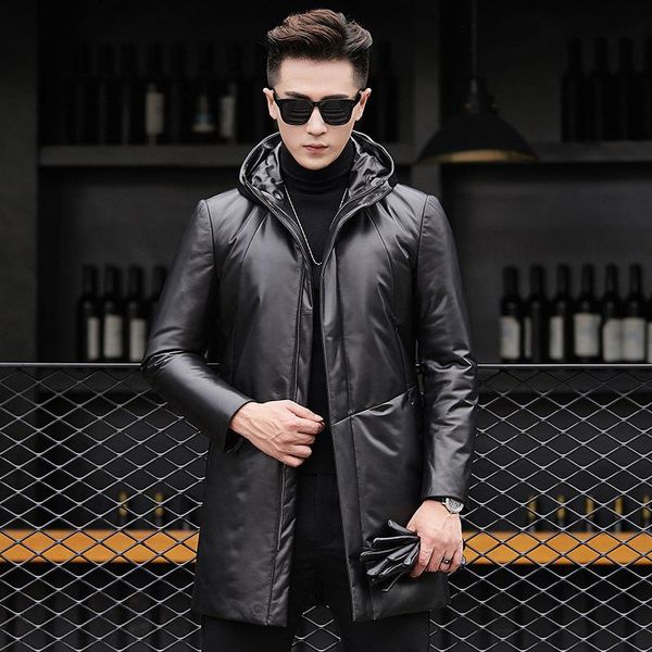 men's leather & faux 2021 sheepskin fur coat winter thickened hooded down jacket, Black
men's leather & faux 2021 sheepskin fur coat winter thickened hooded down jacket, Black