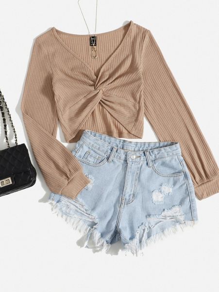 twist front rib-knit solid j6ug#, White
twist front rib-knit solid j6ug#, White