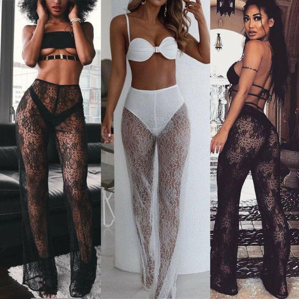 women's pants & capris summer women ladies sheer floral lace high waist beach bikini cover up trousers beachwear, Black;white
women's pants & capris summer women ladies sheer floral lace high waist beach bikini cover up trousers beachwear, Black;white