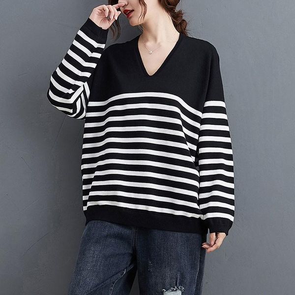 women's sweaters women loose casual sweater arrival 2021 autumn winter korean simple style v-neck striped female knitted pullovers s234, White;black
women's sweaters women loose casual sweater arrival 2021 autumn winter korean simple style v-neck striped female knitted pullovers s234, White;black
