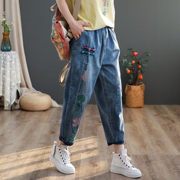women's jeans cropped women vintage literary street flower embroidery light blue patchwork loose elastic high waist denim harem pants
women's jeans cropped women vintage literary street flower embroidery light blue patchwork loose elastic high waist denim harem pants