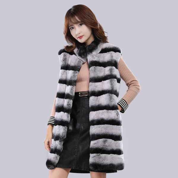 women's fur & faux arrival women coat sleeveless lady real rex vest striped long style female chinchilla gilet, Black
women's fur & faux arrival women coat sleeveless lady real rex vest striped long style female chinchilla gilet, Black