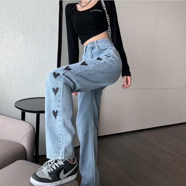women's jeans 2021 autumn winter vintage heart shape wide leg pants women korean loose straight denim fashion trousers p206, Blue
women's jeans 2021 autumn winter vintage heart shape wide leg pants women korean loose straight denim fashion trousers p206, Blue