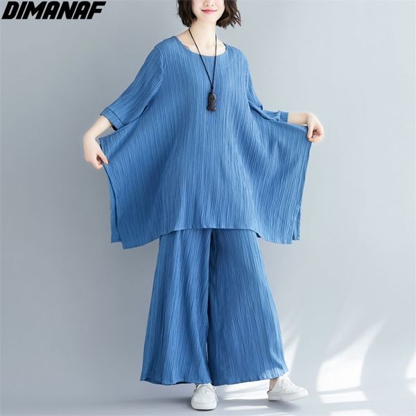 summer plus size two piece solid set suit vintage home women oversize bat lady shirt loose blue long pants 210531, White
summer plus size two piece solid set suit vintage home women oversize bat lady shirt loose blue long pants 210531, White