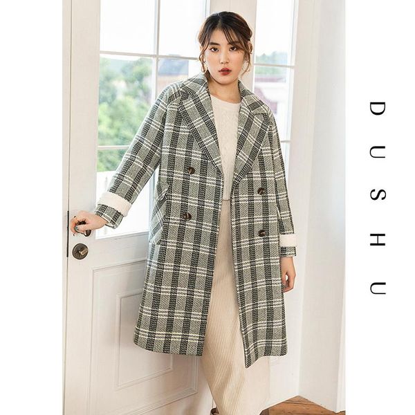 women's wool & blends dushu elegant spliced plaid long blend coat women autumn winter causal oversized jacket female plus size vintage, Black
women's wool & blends dushu elegant spliced plaid long blend coat women autumn winter causal oversized jacket female plus size vintage, Black