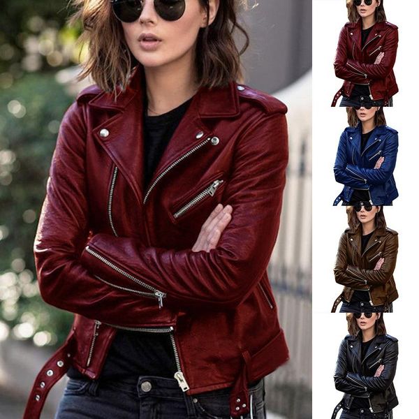 women's jackets faux leather women jacket long sleeve coat zipper ladies clothes moto outwear fashion lapel autumn femle 2021, Black;brown
women's jackets faux leather women jacket long sleeve coat zipper ladies clothes moto outwear fashion lapel autumn femle 2021, Black;brown