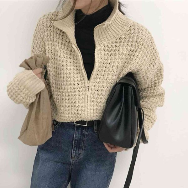 women's jackets hzirip retro pure color zipper knitwear women coats chic outwear cardigans stylish knit loose autumn casual ol sweaters, Black;brown
women's jackets hzirip retro pure color zipper knitwear women coats chic outwear cardigans stylish knit loose autumn casual ol sweaters, Black;brown