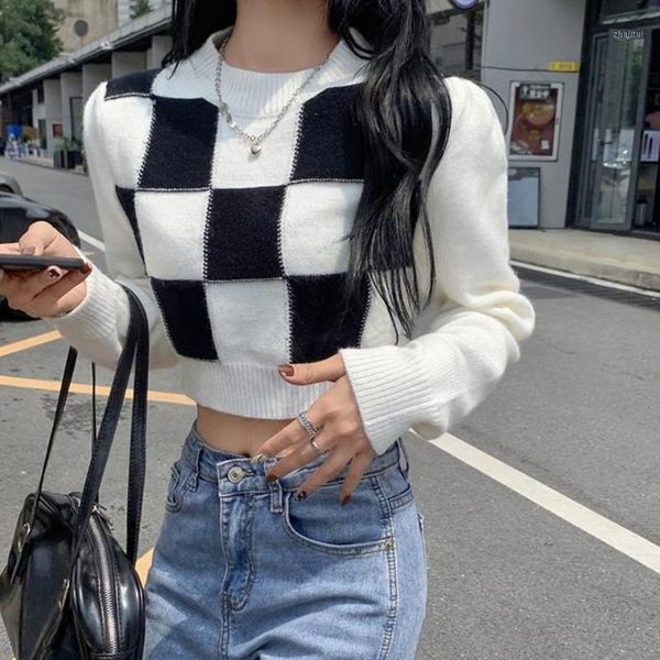 women's sweaters houzhou plaid sweater women 2021 autumn winter knitted long sleeve pullover vintage casual korean fashion streetwear, White;black
women's sweaters houzhou plaid sweater women 2021 autumn winter knitted long sleeve pullover vintage casual korean fashion streetwear, White;black