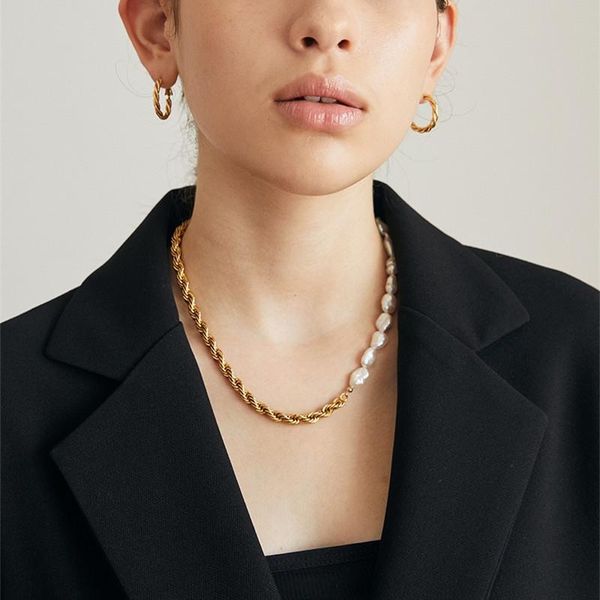 chains european and american minority twist splicing cool wind baroque freshwater pearl 14k gold plated simple personalized jewelry, Silver
chains european and american minority twist splicing cool wind baroque freshwater pearl 14k gold plated simple personalized jewelry, Silver