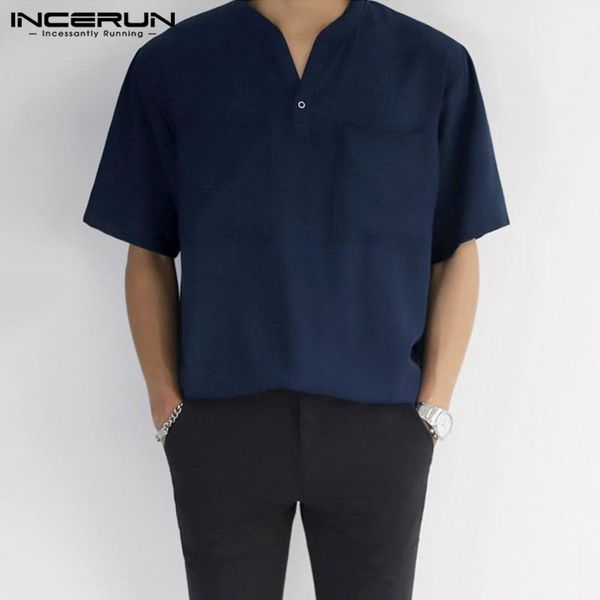 incerun men casual shirt summer solid color v neck short sleeve pockets blouse breathable korean streetwear camisa men clothing, White;black
incerun men casual shirt summer solid color v neck short sleeve pockets blouse breathable korean streetwear camisa men clothing, White;black