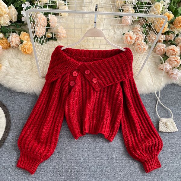 y women korean knitted sweater chic slash neck puff sleeve casual loose jumper autumn winter warm streetwear pullovers, White;black
y women korean knitted sweater chic slash neck puff sleeve casual loose jumper autumn winter warm streetwear pullovers, White;black