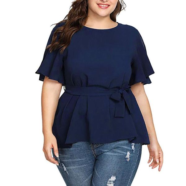 2021 fashion women summer chiffon blouse plus size female o neck split ruffles short sleeve casual blouse belted ladies, White
2021 fashion women summer chiffon blouse plus size female o neck split ruffles short sleeve casual blouse belted ladies, White