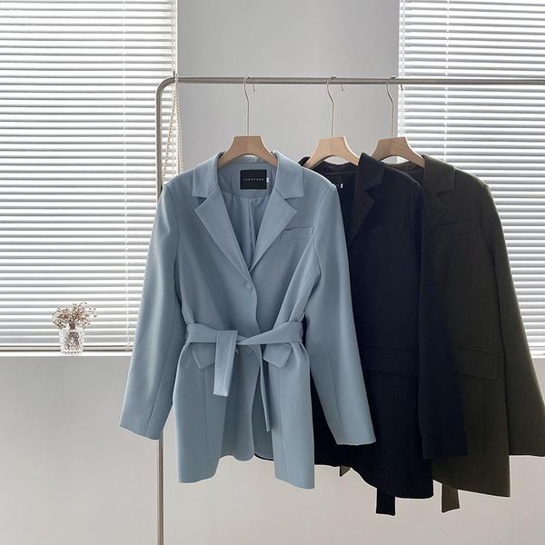 women's suits & blazers 2021 spring elegant women balzer with belt three color korean style blue green slim coat, White;black
women's suits & blazers 2021 spring elegant women balzer with belt three color korean style blue green slim coat, White;black