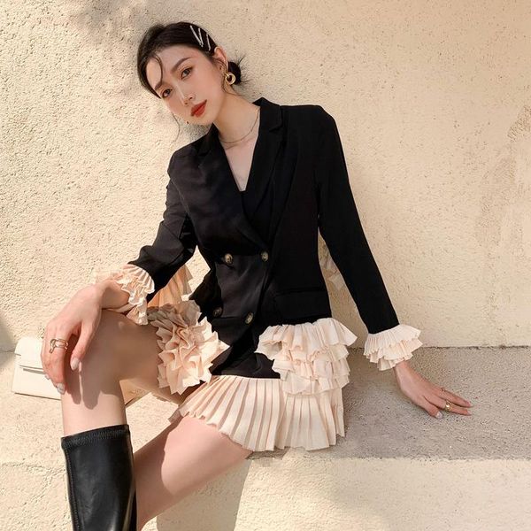 2021 spring new black suit coat for women color block pleated ruffles hem patchwork double breasted blazers famale c872, White;black
2021 spring new black suit coat for women color block pleated ruffles hem patchwork double breasted blazers famale c872, White;black
