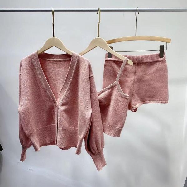women's knits & tees women sweater 2021 early autumn three-piece solid color jacket short sling elastic belt shorts, White
women's knits & tees women sweater 2021 early autumn three-piece solid color jacket short sling elastic belt shorts, White