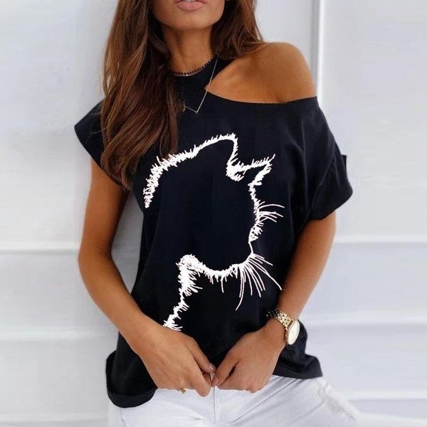 women's t-shirt 2021 summer fashion cat cute printed short sleeve strapless casual round neck loose soft and comfortable thi, White
women's t-shirt 2021 summer fashion cat cute printed short sleeve strapless casual round neck loose soft and comfortable thi, White