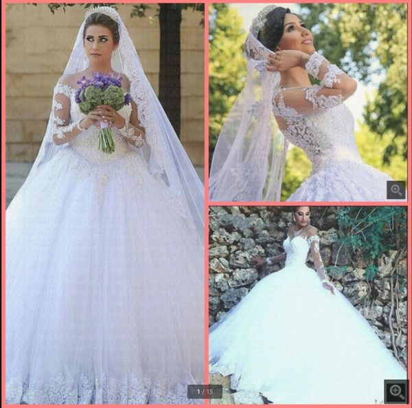 robe de mariage 2021 long sleeve modest wedding dresses lace appliques princess ball gown wedding dress beaded sequins vintage bride dress, White
robe de mariage 2021 long sleeve modest wedding dresses lace appliques princess ball gown wedding dress beaded sequins vintage bride dress, White