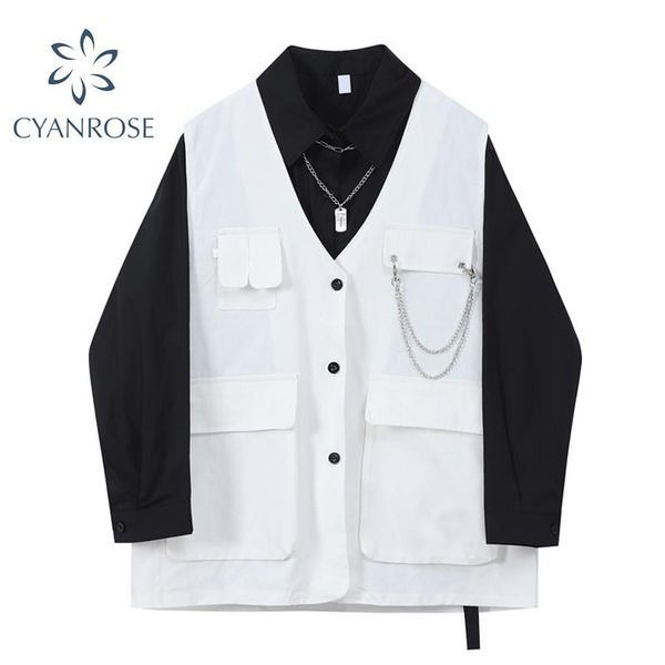 women's blouses & shirts gothic punk women streetwear 2021 spring korean fashion solid clothes long sleeve pocket oversized goth shirt, White
women's blouses & shirts gothic punk women streetwear 2021 spring korean fashion solid clothes long sleeve pocket oversized goth shirt, White