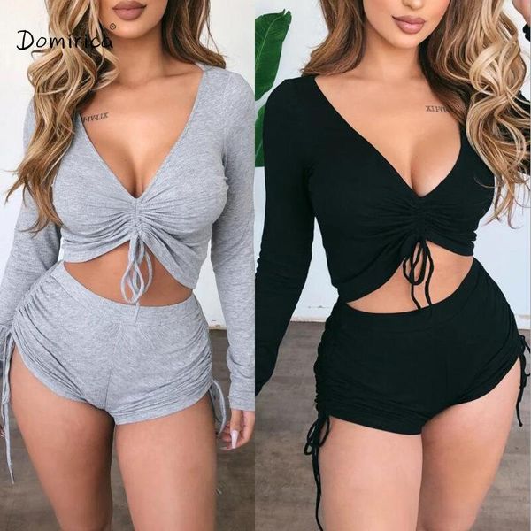 women's tracksuits casual sports shorts sets v-neck low-cut drawstring stitching long-sleeved slim two piece set, Gray
women's tracksuits casual sports shorts sets v-neck low-cut drawstring stitching long-sleeved slim two piece set, Gray