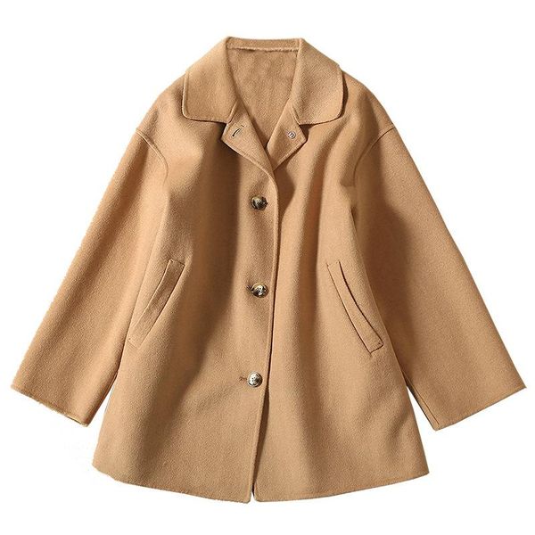 women's wool & blends 2021 fall winter coat 100% pure single breasted over women long vestidos with pocket, Black
women's wool & blends 2021 fall winter coat 100% pure single breasted over women long vestidos with pocket, Black