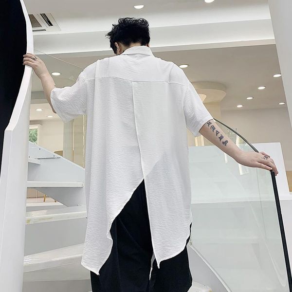 men's casual shirts summer big size cool wind asymmetric design back slit loose drape shirt minority short sleeve thin, White;black
men's casual shirts summer big size cool wind asymmetric design back slit loose drape shirt minority short sleeve thin, White;black