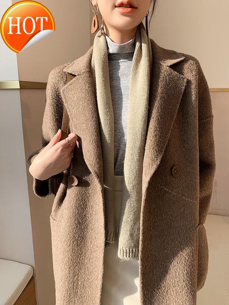 women's two piece pants cashmere double-sided alpaca coat mid-length nine-quarter sleeve high-end autumn and winter thickened woolen, White
women's two piece pants cashmere double-sided alpaca coat mid-length nine-quarter sleeve high-end autumn and winter thickened woolen, White