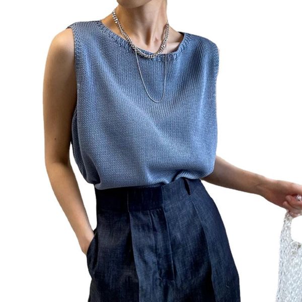 women's blouses & shirts 2021 korean chic retro summer blouse vest women clothing sleeveless o neck knitted shirt casual loose female, White
women's blouses & shirts 2021 korean chic retro summer blouse vest women clothing sleeveless o neck knitted shirt casual loose female, White