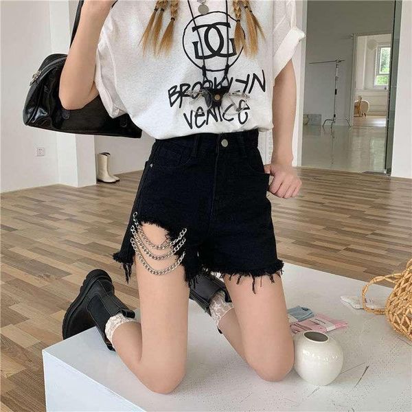 women's shorts slpbely women black denim summer chain button high waist harajuku tassel design streetwear jeans 2021, White;black
women's shorts slpbely women black denim summer chain button high waist harajuku tassel design streetwear jeans 2021, White;black