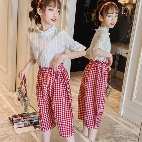 clothing sets summer girls' suit simple style korean collar short sleeve +casual lattice plaid pants big children's, White
clothing sets summer girls' suit simple style korean collar short sleeve +casual lattice plaid pants big children's, White