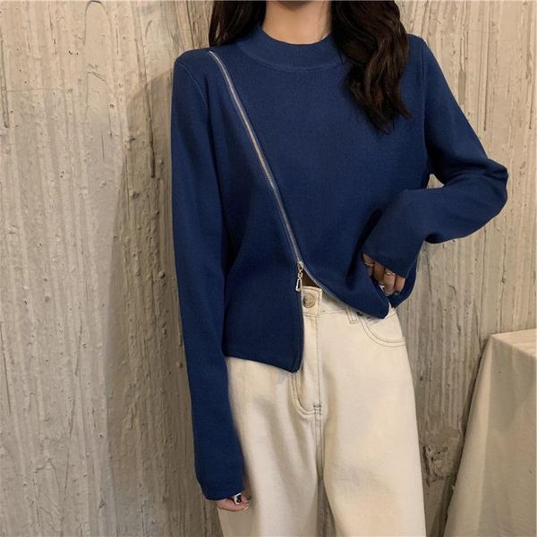 women's sweaters zipper knitwear short early autumn clothes long-sleeved t-shirt with wide-leg pants, White;black
women's sweaters zipper knitwear short early autumn clothes long-sleeved t-shirt with wide-leg pants, White;black