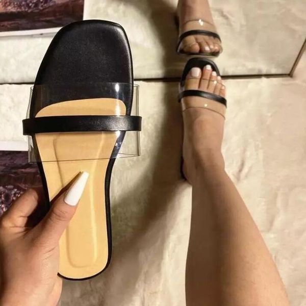 slippers summer 2021 women's shoes flat transparent pvc outer wear non-slip casual female fashion clear square toe woman slides, Black
slippers summer 2021 women's shoes flat transparent pvc outer wear non-slip casual female fashion clear square toe woman slides, Black
