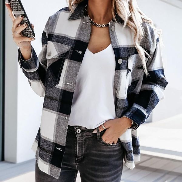 women's jackets womens 2021 autumn winter fashion jacket ladies plaid print loose clothes pocket long sleeve stripe spliced coat ropa, Black;brown
women's jackets womens 2021 autumn winter fashion jacket ladies plaid print loose clothes pocket long sleeve stripe spliced coat ropa, Black;brown