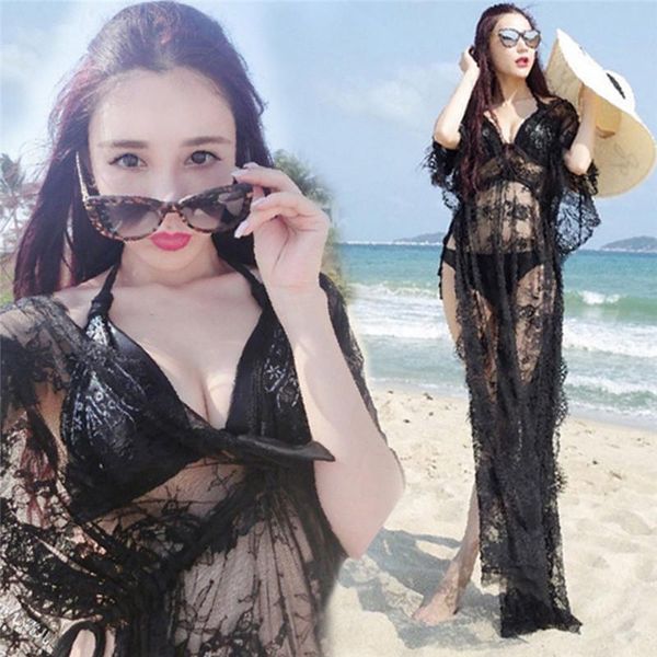 women's swimwear 2021 summer black lace crochet beach tunic women beachwear v neck long sleeve hollow out bikini cover ups sunscreen, White;black
women's swimwear 2021 summer black lace crochet beach tunic women beachwear v neck long sleeve hollow out bikini cover ups sunscreen, White;black