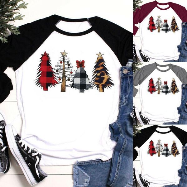 women christmas tree printed xmas casual long sleeve basic t shirt blouse, White 
women christmas tree printed xmas casual long sleeve basic t shirt blouse, White