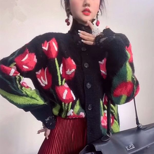 antique tulip flower embroidery loose mohair knitted cardigan women's autumn and winter new round neck sweater, White
antique tulip flower embroidery loose mohair knitted cardigan women's autumn and winter new round neck sweater, White