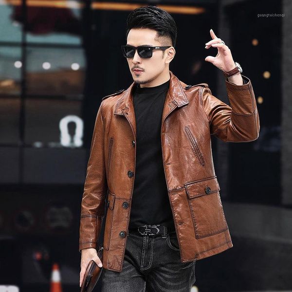 men's leather & faux windbreaker male long head in the 2021 oil wax cowhide suit jacket,, Black
men's leather & faux windbreaker male long head in the 2021 oil wax cowhide suit jacket,, Black