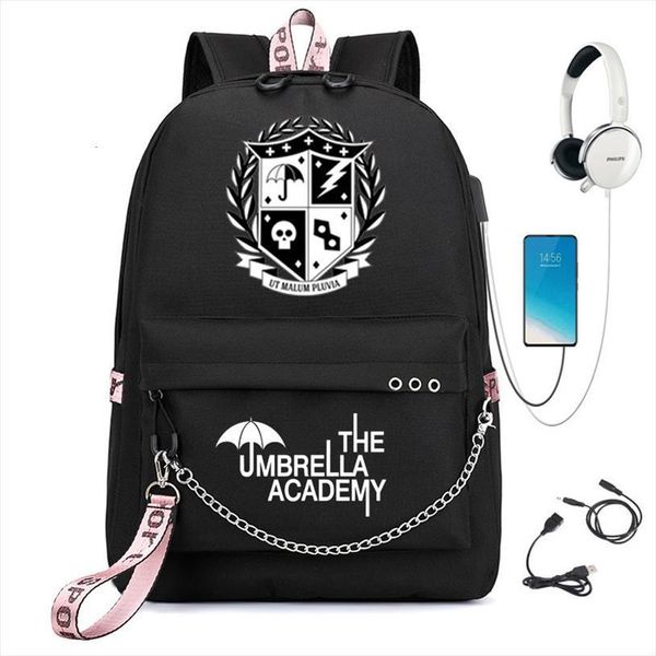 the umbrella academy usb backpack women men teenager school bag travel rucksack large mochila escolar with chain
the umbrella academy usb backpack women men teenager school bag travel rucksack large mochila escolar with chain