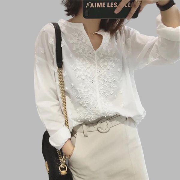 women's blouses & shirts v neck floral embroidery shirt women long sleeve cotton spring summer, White
women's blouses & shirts v neck floral embroidery shirt women long sleeve cotton spring summer, White