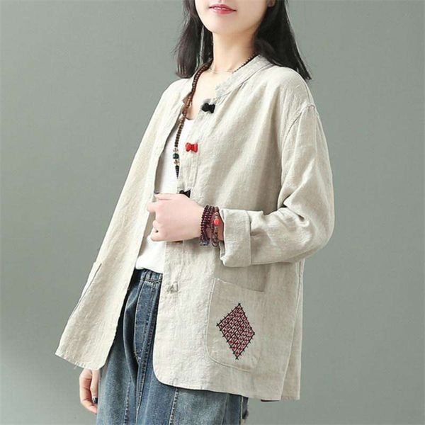arrival spring summer arts style women long sleeve loose casual jackets coats cotton linen embroidery vintage coat s923 210928, Black;brown
arrival spring summer arts style women long sleeve loose casual jackets coats cotton linen embroidery vintage coat s923 210928, Black;brown