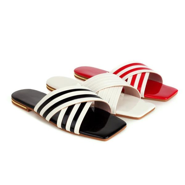 slippers 2021 ladies summer outside for women flat synthetic leather square peep toe stripe red flower fashion, Black
slippers 2021 ladies summer outside for women flat synthetic leather square peep toe stripe red flower fashion, Black