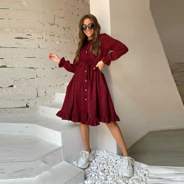casual dresses moarcho women corduroy ruffle mid dress long sleeve o neck button sashes vintage a-line party 2021 autumn winter, Black;gray
casual dresses moarcho women corduroy ruffle mid dress long sleeve o neck button sashes vintage a-line party 2021 autumn winter, Black;gray