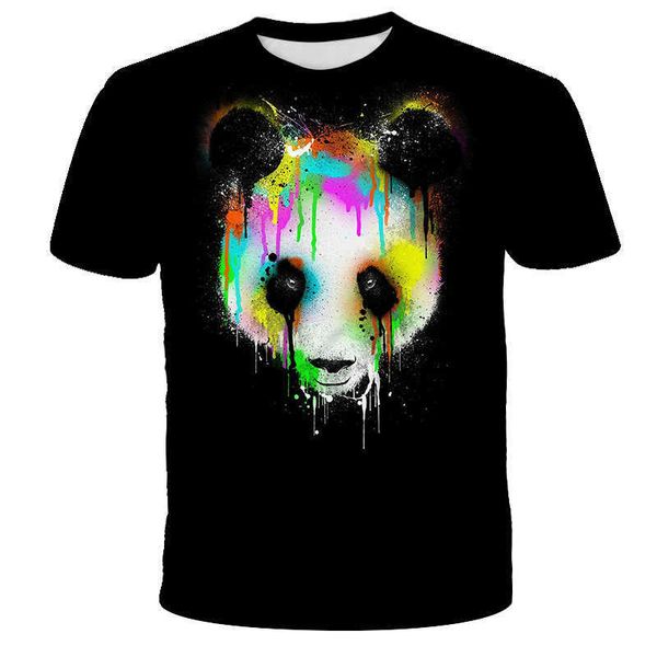 summer men's printed 3d cartoon panda short sleeve t-shirt can be used as children's clothing, White;black