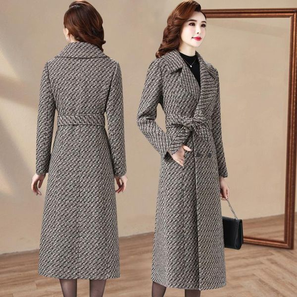 women's wool & blends winter women woolen coat 2021 belt long thick cashmere outerwear female slim vintage houndstooth oversize 6xl, Black
women's wool & blends winter women woolen coat 2021 belt long thick cashmere outerwear female slim vintage houndstooth oversize 6xl, Black