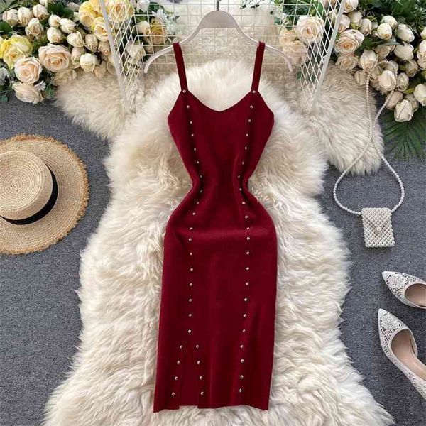 ins women rivet dress summer v neck sleeveless solid color package hip slit knit vestidos m179 210527, Black;gray
ins women rivet dress summer v neck sleeveless solid color package hip slit knit vestidos m179 210527, Black;gray