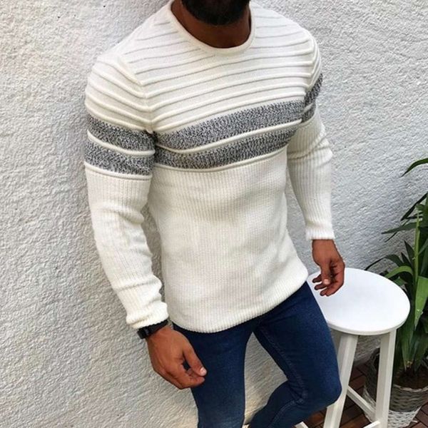 2021autumn and winter 2020 new sweater color matching stripe casual round neck knitted base shirt men's, White;black
2021autumn and winter 2020 new sweater color matching stripe casual round neck knitted base shirt men's, White;black