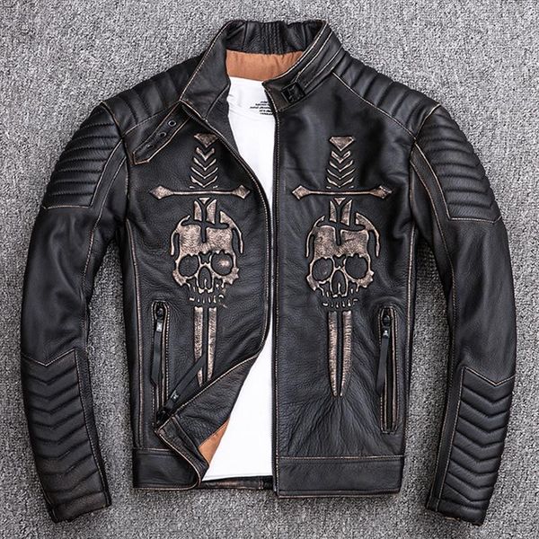 men's leather & faux 2021 vintage black men skulls biker's jacket stand collar genuine cowhide slim fit motorcycle coat
men's leather & faux 2021 vintage black men skulls biker's jacket stand collar genuine cowhide slim fit motorcycle coat