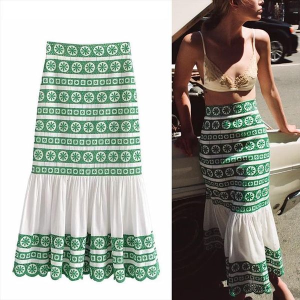 za green embroidered long womens skirt summer high waist fashion ruffle midi ladies, Black
za green embroidered long womens skirt summer high waist fashion ruffle midi ladies, Black